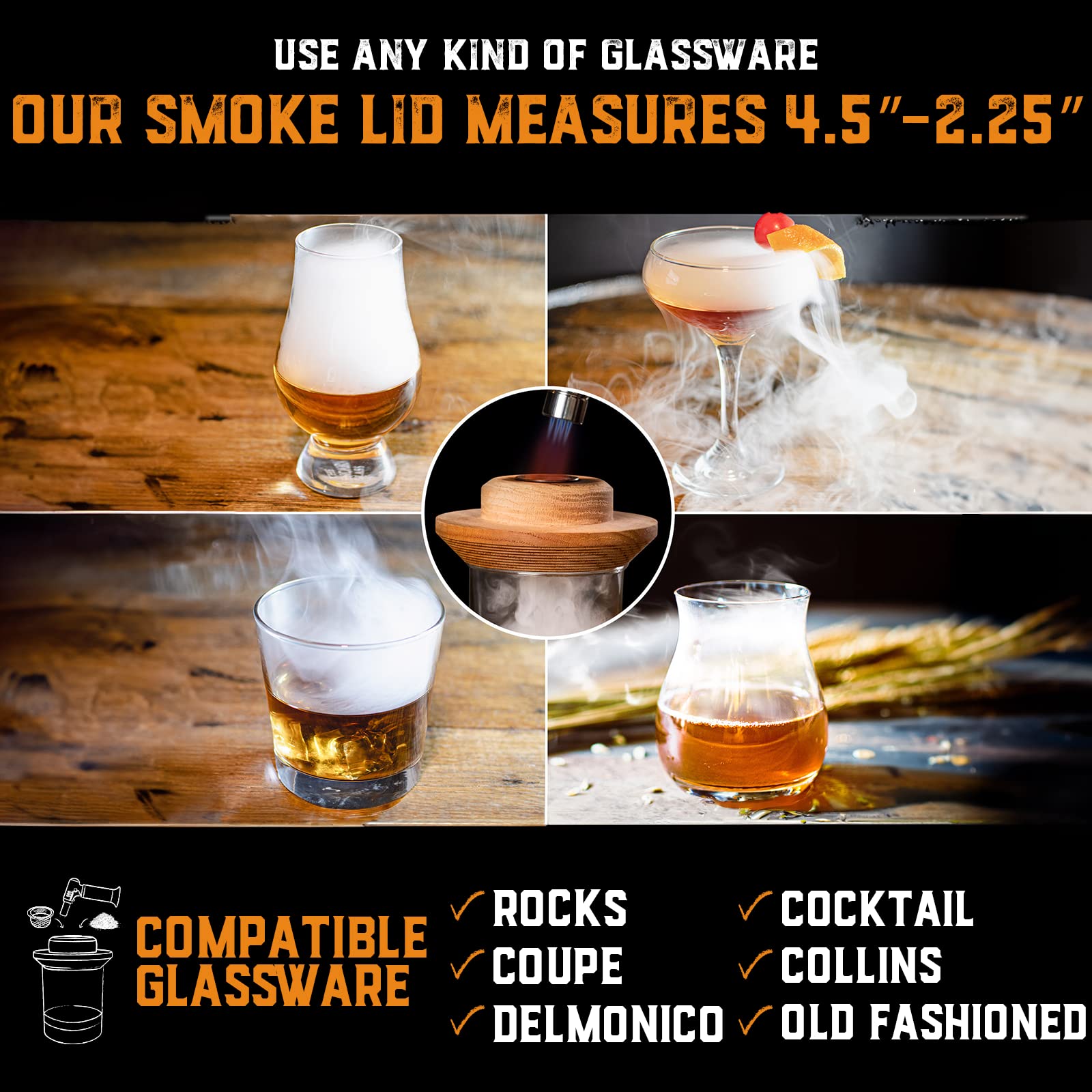 Cocktail Smoker Kit with Torch & Wood Chips for Whiskey & Bourbon (Premium Edition) - Whiskey Gifts for Men - Drink Smoker made of 100% Oak - shop - lxry