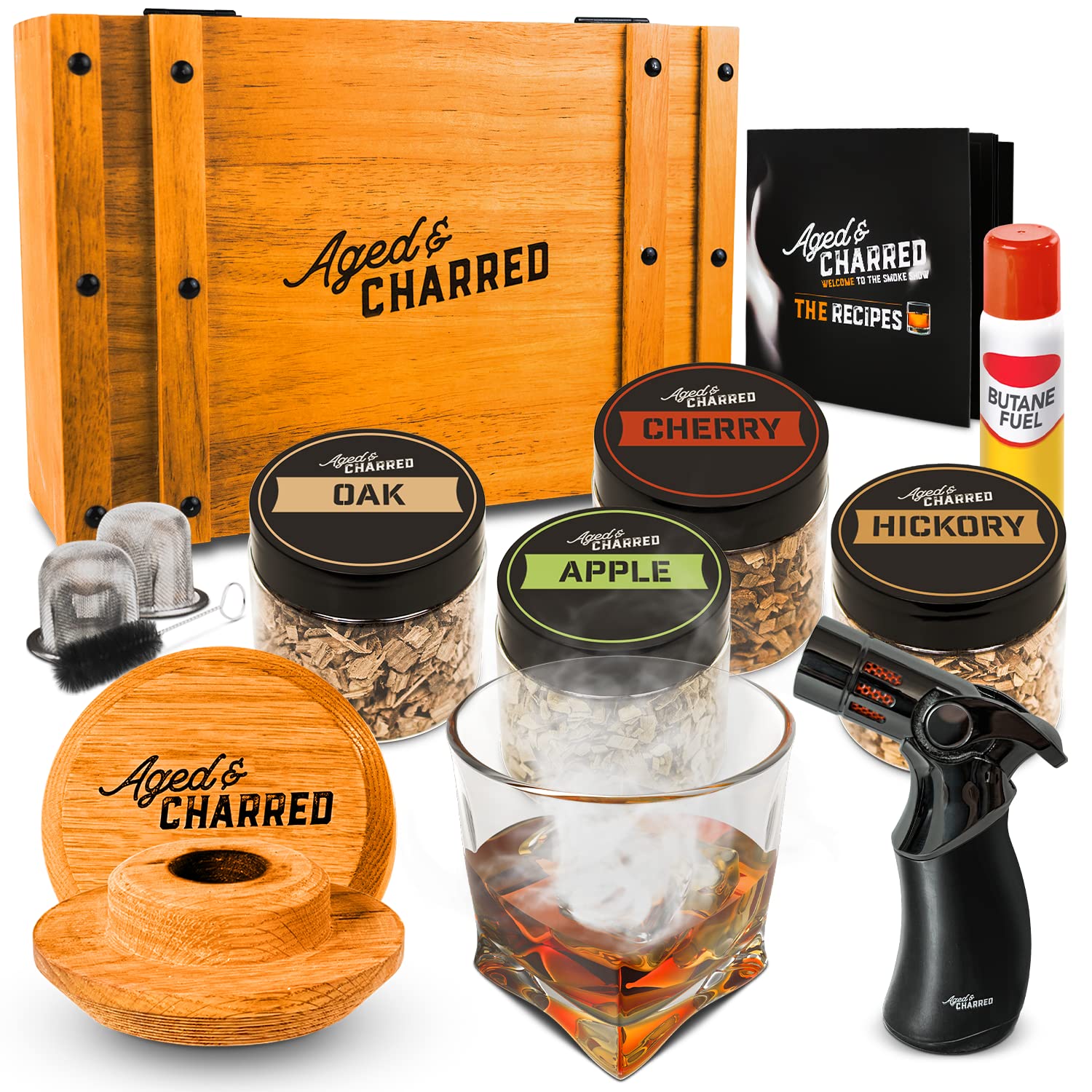 Cocktail Smoker Kit with Torch & Wood Chips for Whiskey & Bourbon (Premium Edition) - Whiskey Gifts for Men - Drink Smoker made of 100% Oak - shop - lxry