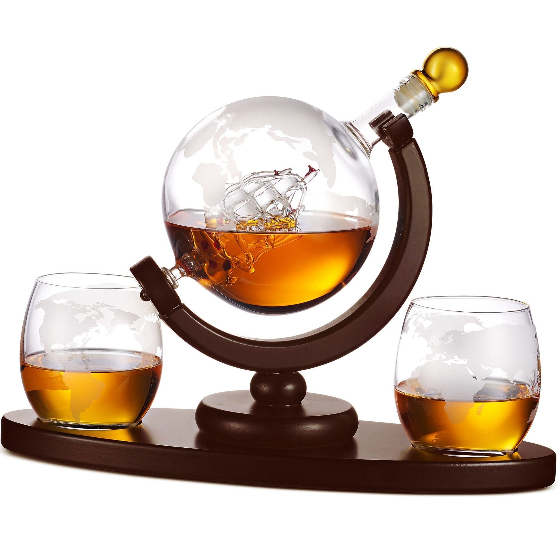 Godinger Whiskey Decanter Set with 2 Etched Globe Whisky Glasses, 850 mL - shop - lxry