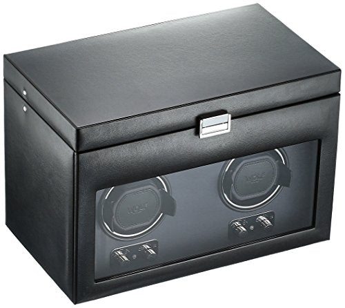 WOLF 270402 Heritage Double Watch Winder with Cover and Storage, Black - shop - lxry