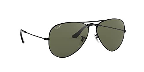 Ray-Ban RB3025 Classic Aviator Sunglasses, Black/Polarized G-15 Green, 58 mm