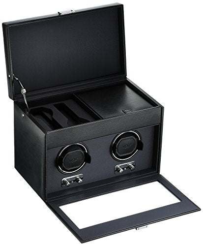 WOLF 270402 Heritage Double Watch Winder with Cover and Storage, Black