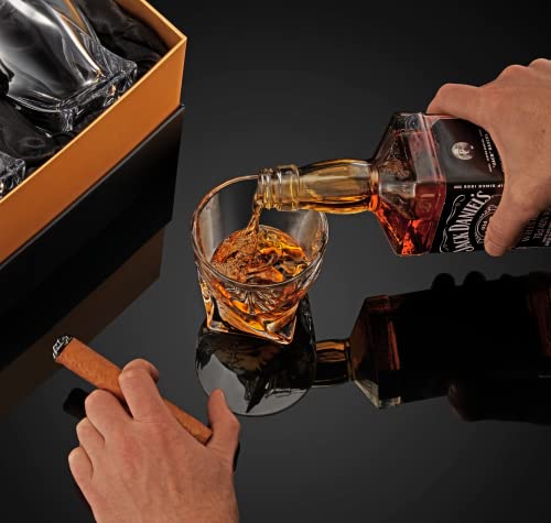 VENERO Crystal Whiskey Glasses, Set of 4 Rocks Glasses in Satin-Lined Gift Box