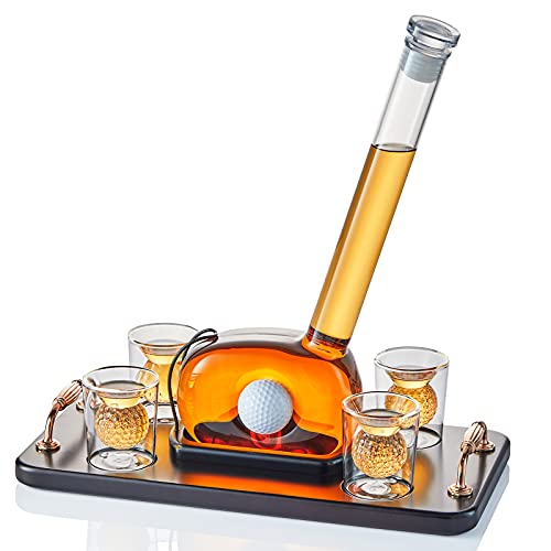 CRAFTGEN Golf Decanter Whiskey Set with 4 Ball Glasses