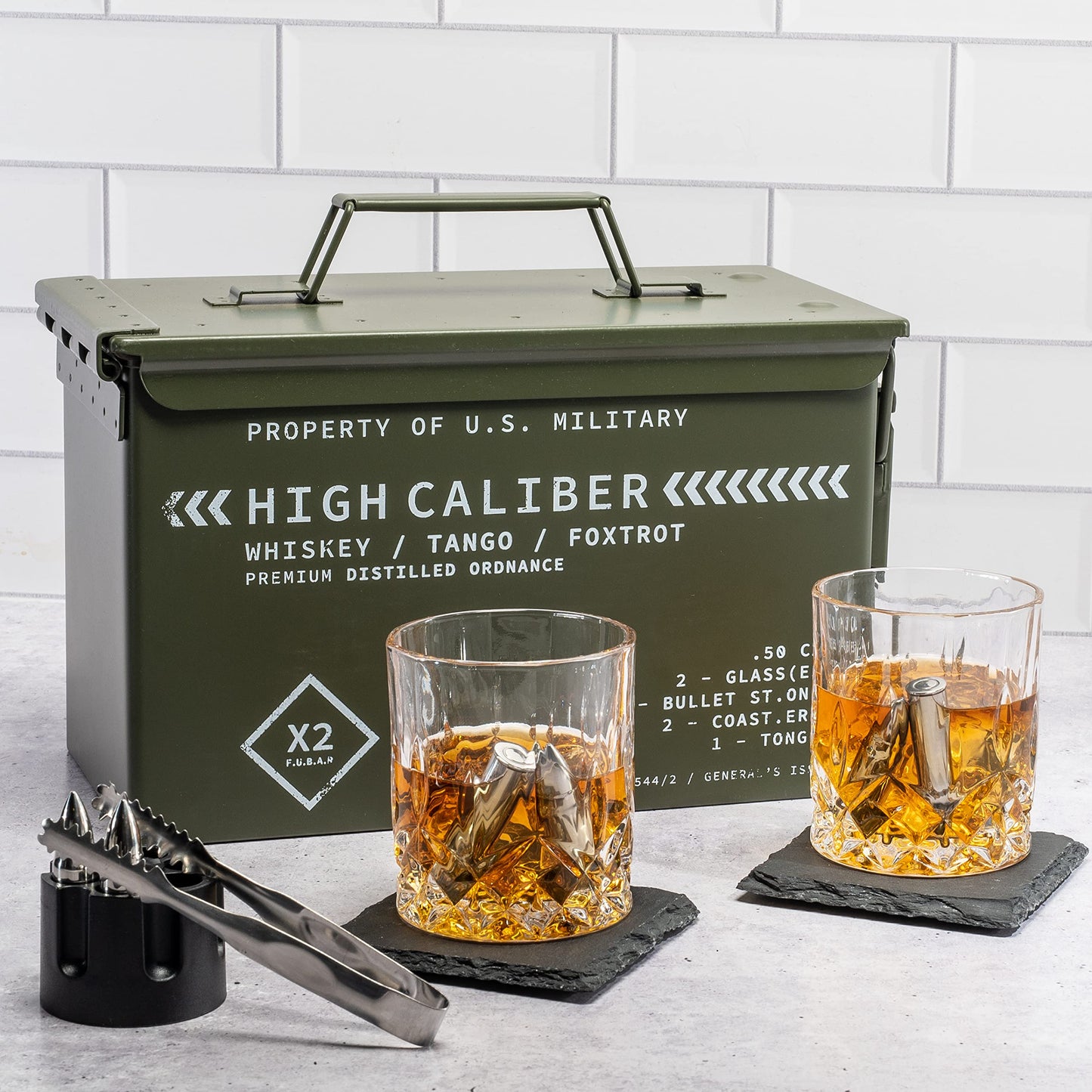 Titan LSO Whiskey Glasses and Whiskey Stones in Unique Tactical Box Display