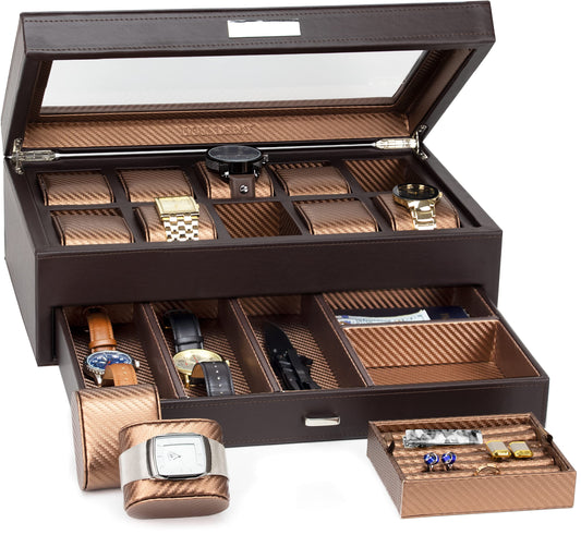 HOUNDSBAY Yachtsman Watch Box Valet with Drawer Display Case